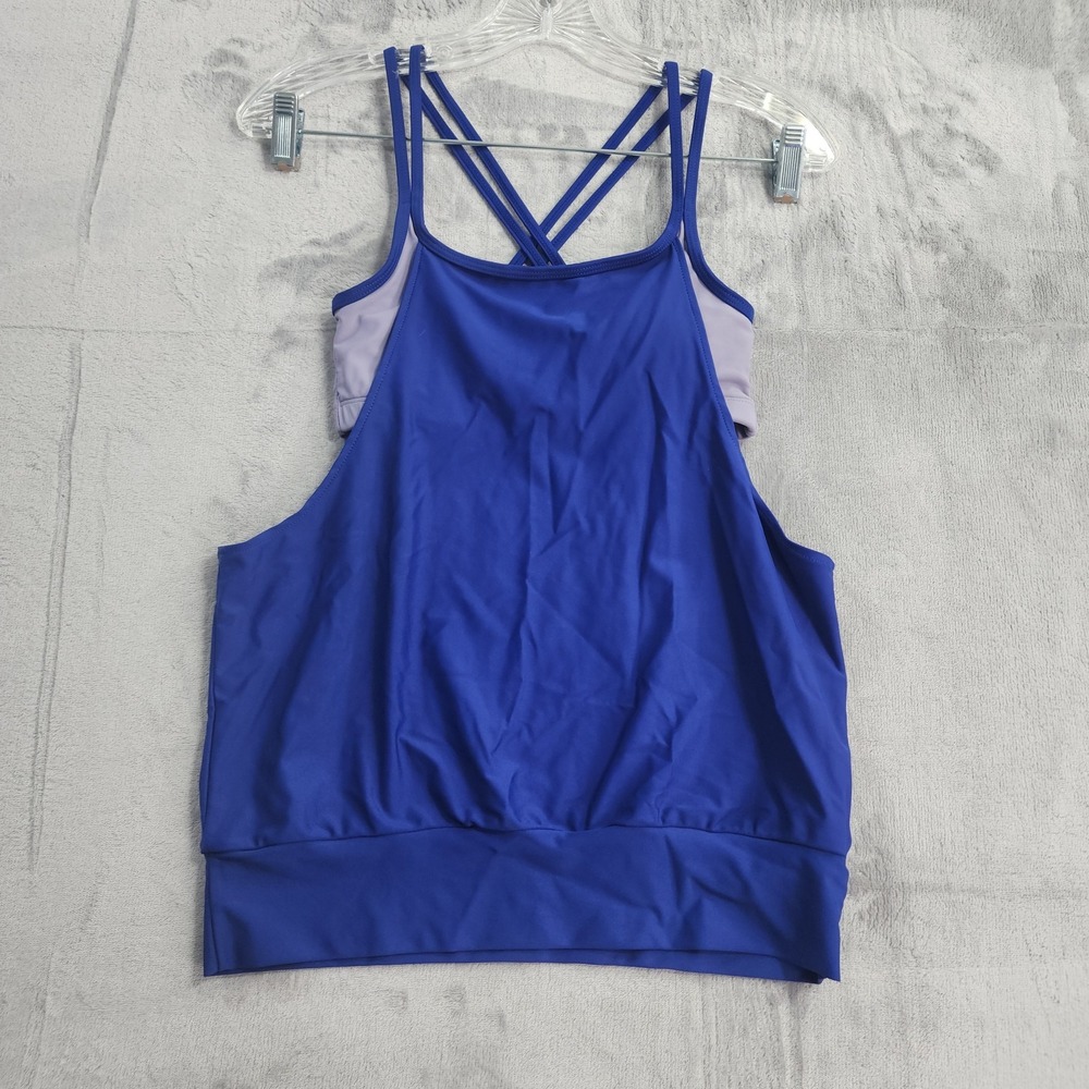 Sporti Swim Tank Top Womens XS Blue Blouson Layered Built In Bra Tankini Stretch